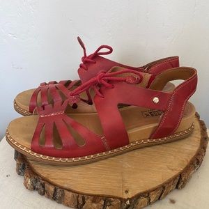 Pikolinos Red Leather Sandals Women Size 38